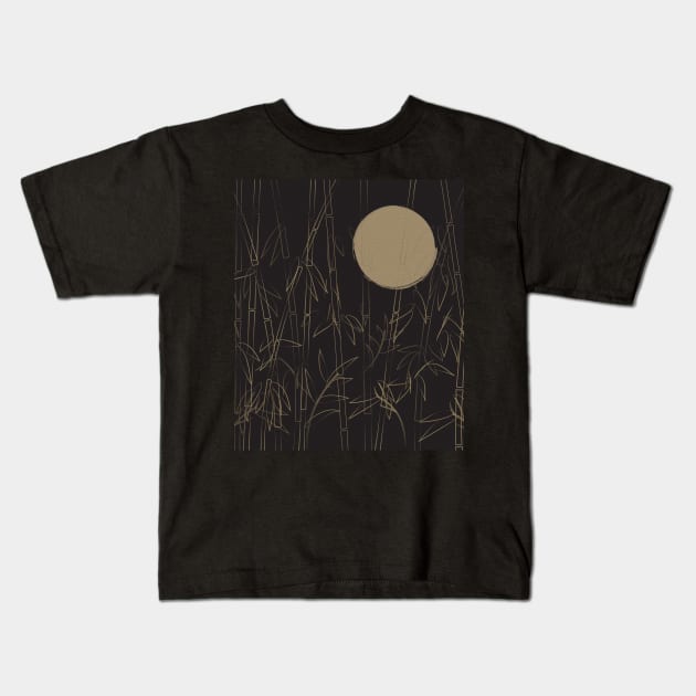 Golden Moon in Bamboo Forest Kids T-Shirt by edmproject